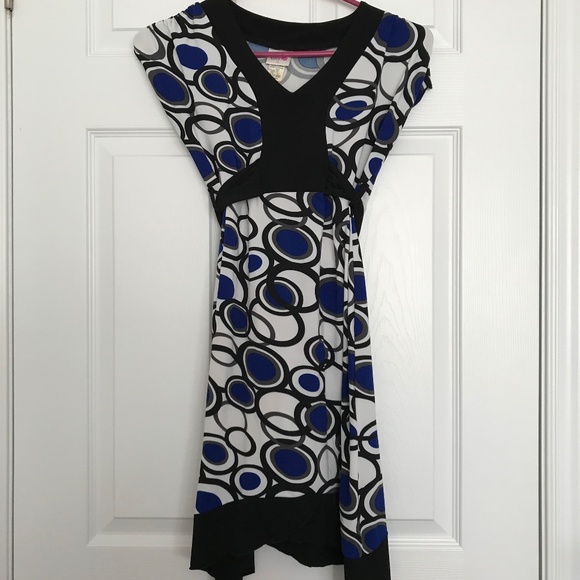 Jessie Girl White Blue Polka Dot Dress Size 14 V-Neck With Tie Back Bow - Picture 1 of 8